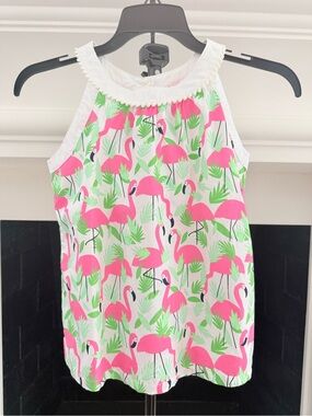 Gymboree White Tank Top with Pink Flamingo Print-Girls 7